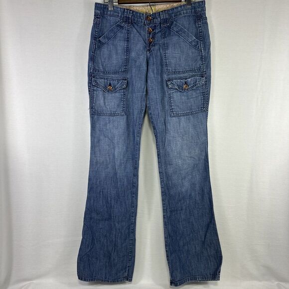 Rich & Skinny Jeans Womens 28 Blue Bootcut Mid Rise Denim Button Fly Flap Pocket - Picture 6 of 13